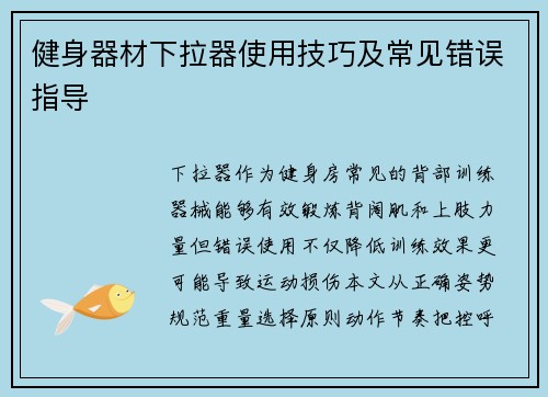 健身器材下拉器使用技巧及常见错误指导